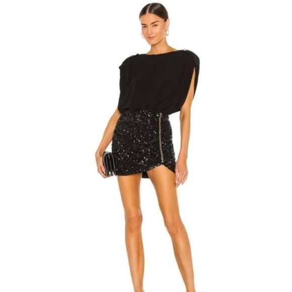 Retrofete Celestia Mini Skirt in Black Sequins Size Large NWT - Picture 1 of 9